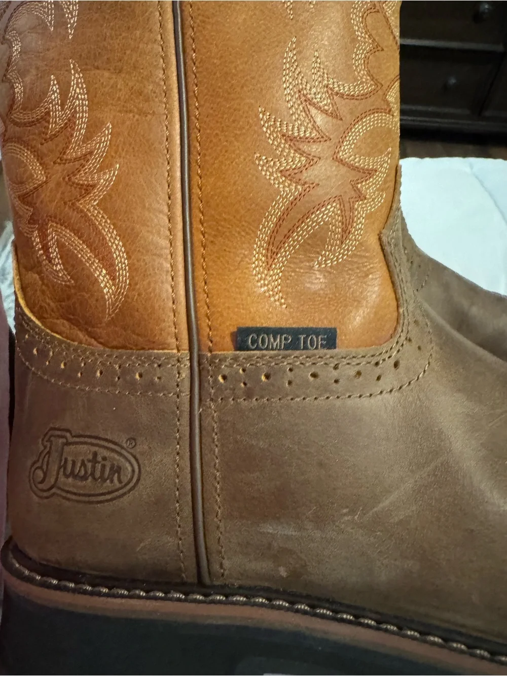 Justin Boots Two-Tone Brown Comp Toe ESD Western Work Boots